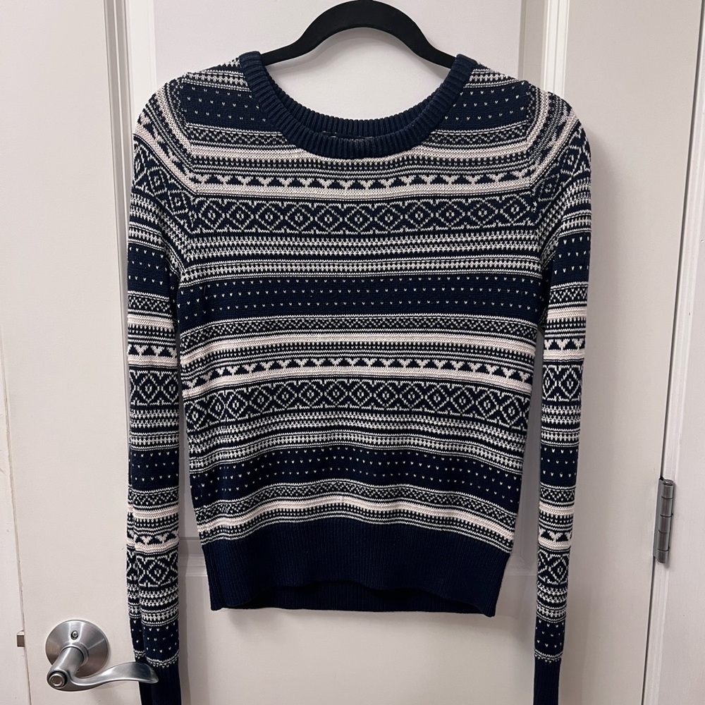 Navy and White Patterned Women's holiday Sweater